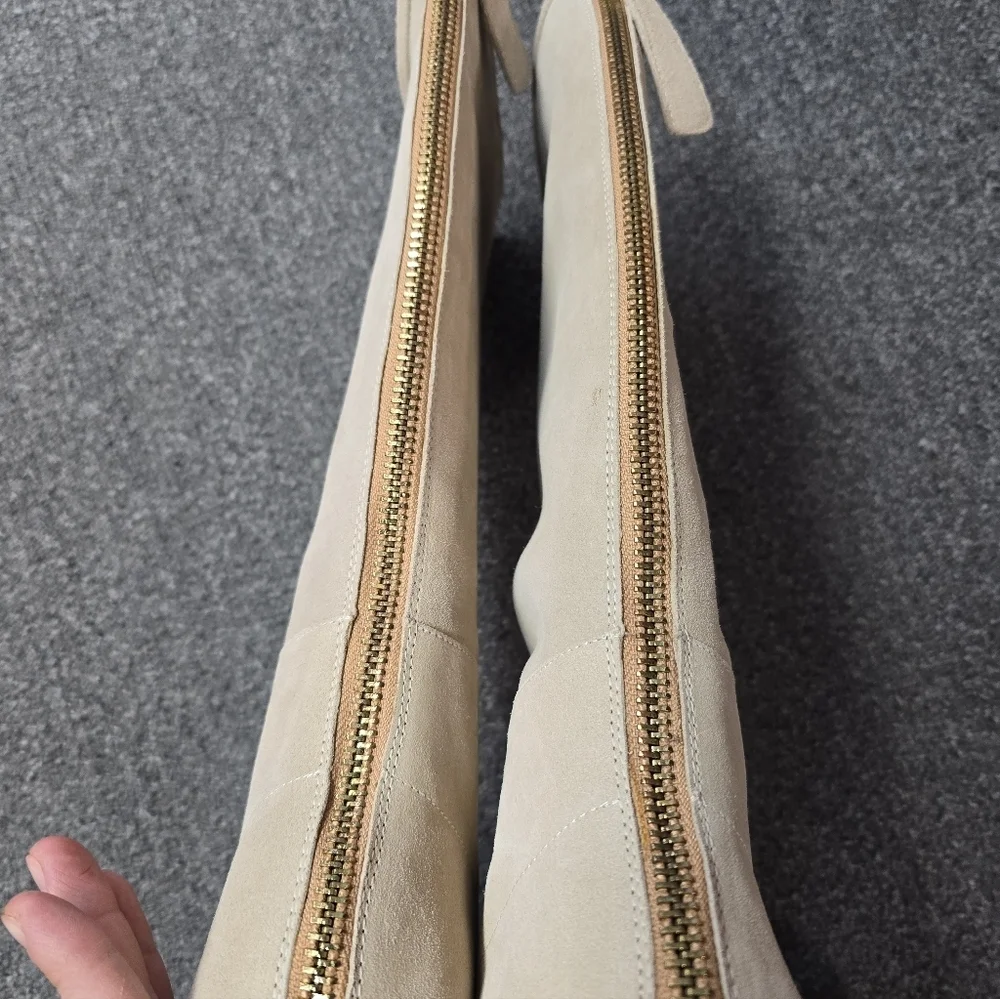 Chic Beige Kids Knee-High Boots with Gold Toe